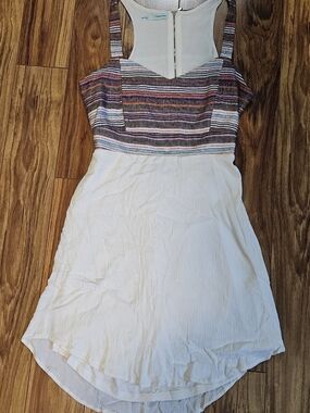 Maurices Cream High-Low Sundress with Multicolor Striped Bodice